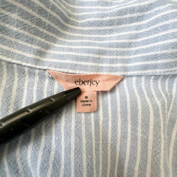 Eberjey Long Sleeve Nautico Stripe Blue White Shirt Top Size Medium - Picture 3 of 9